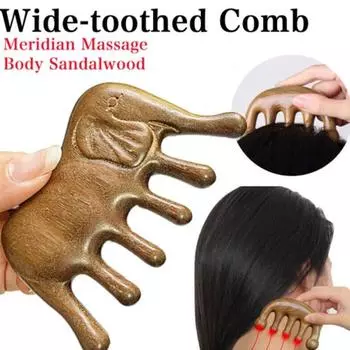 Сандаловое дерево Деревянная массажная расческа Деревянная расческа в форме слона с широкими зубцами для женщин 1 pc