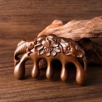 Сандаловое дерево Массажная расческа для кожи головы Широкие зубья Резная рыба-лотос Стимулятор роста волос Деревянный