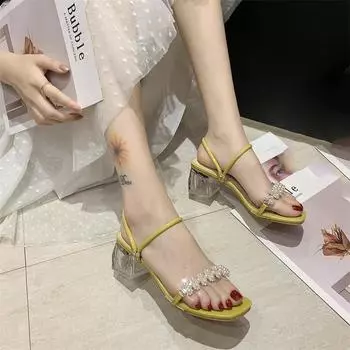 Sandals 2024 new versatile medium heel thick heel fairy style fashion two wear slippers women wear Korean version of high heels 33