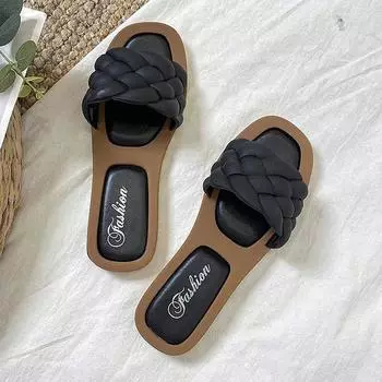 Sandals 2024 Women Open Toe Sandals Walking Solid Color Women Shoes Woven Beach Female Slippers Holiday Slipper Chaussure Femme 36