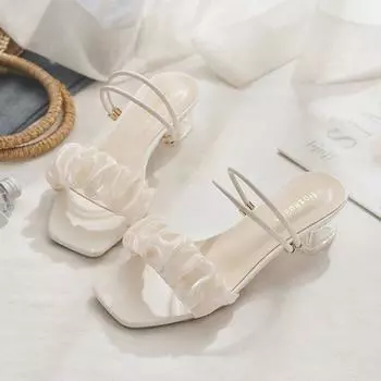 Sandals 2025 female new versatile summer Internet celebrity Korean fashion thick heel fashion fairy style with skirt slippers 35