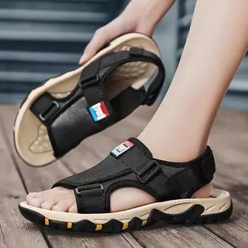 Sandals 2025 Summer New Extra Large Size Men s Shoes 45 Beach Shoes 46 Oxford Cloth Velcro Two Wear Drag Shoes 39 чёрный
