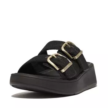 Босоножки BUCKLE SHIMMERLUX FLATFORM SLIDES Платиновый см [Fit Flop] F-MODE С ДВУМЯ РЕМЕШКАМИ Женские 25.0