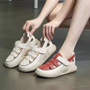 Сандалии Повседневные ретро-кожаные сандалии с толстой подошвой 35 красный