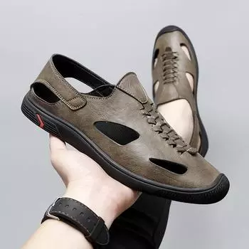 Sandals, Casual Versatile Casual Lightweight Soft-Soled Beach Shoes, Men S Outer Bag Head Hole Shoes 38 хаки
