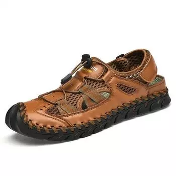 Sandals for Men New High-quality Leather Handmade Sandals Summer Breathable Outdoor Hiking Sports Beach Shoes Men s Shoes 2024 38 коричневый