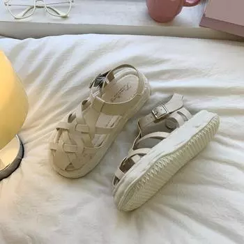 Сандалии женские на платформе женские туфли пряжки лето 2024 обувь в римском стиле на среднем каблуке прозрачный комфорт F 35