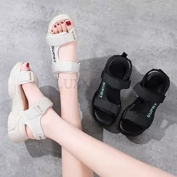 Sandals for Women Casual Platform Trendy All-match Comfortable Breathable Wear-resistant Outdoor Shoes Spring Summer 34 бежевый
