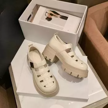 Сандалии Кожаные Туфли Толстая Подошва Одиночные Туфли 34 чёрный