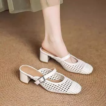 Sandals leather woven hollow word with bag head cool slippers women wear fashionable versatile cool slippers 34