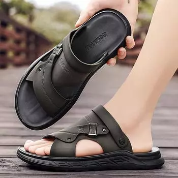 Sandals men s 2024 new summer wear non-slip and wear-resistant casual sports sandals soft-soled driving beach shoes 38 серый