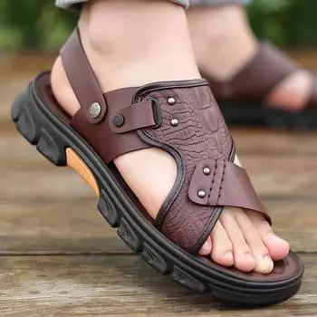 Sandals men s 2024 summer casual beach shoes with a kick-in thick-soled non-slip middle-aged dad slip shoes 38 чёрный