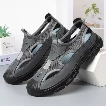 Sandals men s 2024 Summer Mesh Breathable Men s Shoes Hollow Hole Shoes Outdoor Leisure Water wading Shoes Baotou Style 39