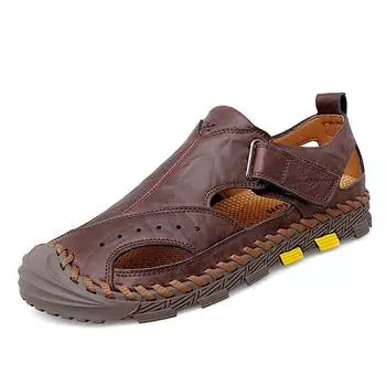 Sandals Men s 2025 Men s Casual Shoes Summer Outdoor Fashion Cowhide Sandals Men s Large Size Men s Shoes Cross Shoes 38 чёрный