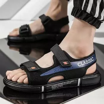 Sandals men s 2025 new summer casual trend outer wear beach outdoor sports non-slip driving men s cool slippers 39 чёрный