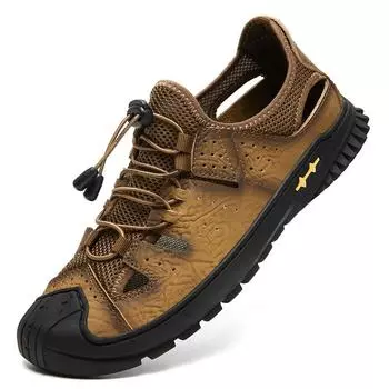 Sandals men s 2025 new summer men s casual shoes leather bag head hollow sandals men s trendy soft-soled beach shoes men 38