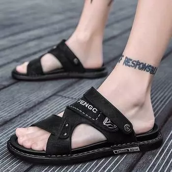 Sandals men s 2025 new summer wear non-slip, waterproof and wear-resistant trend sports and leisure driving beach slippers 39 чёрный