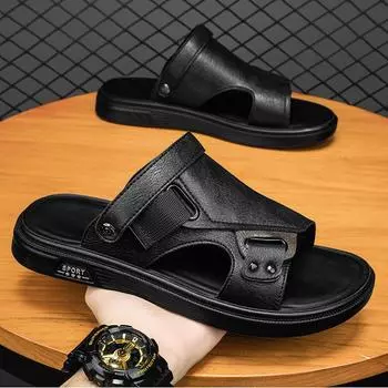 Sandals men s 2025 new summer wear soft-soled sandals men s dual-purpose slippers men s beach leather sandals 38 чёрный