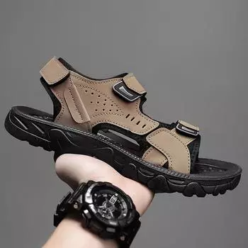 Sandals men s 2025 summer wear teenagers beach sandals non-slip wear trend driving outdoor dual-purpose men s shoes 30 хаки