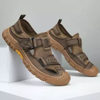 Sandals, Men s Beach Shoes, Summer New Style, External Wear, Anti Slip, Sports and Leisure, Mesh Breathable Toe Cap Hiking Shoes 38 чёрный