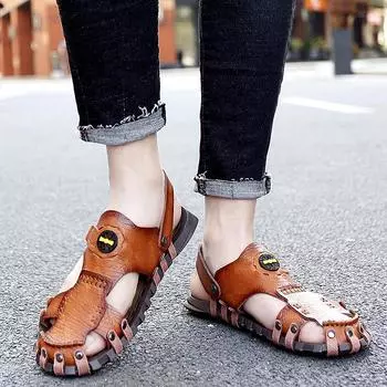 Сандалии мужские повседневные сандалии для вождения римские кожаные сандалии летние двойного назначения пляжные сандалии 38 чёрный