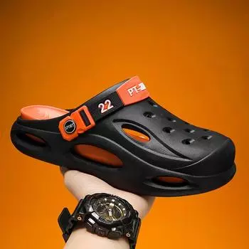 Sandals men s hole shoes light breathable beach shoes driving casual two wear slippers men s bag head shoes 40 чёрный