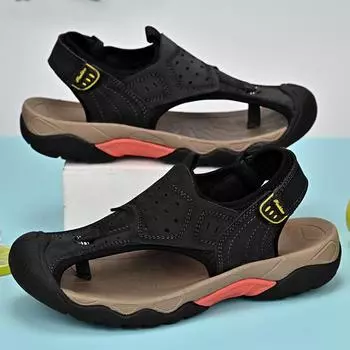 Sandals Men s Leather Breathable Soft Bottom Outdoor Casual Mezzanine Beach Shoes 38 серый