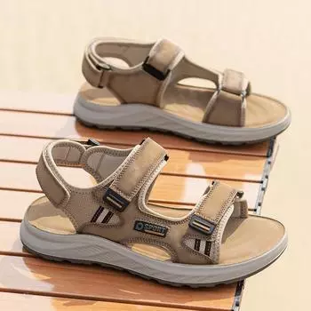 Sandals men s leather summer new open-toed men s leather sandals non-slip and wear-resistant cowhide sandals soft sole versatile driving 40 песочный