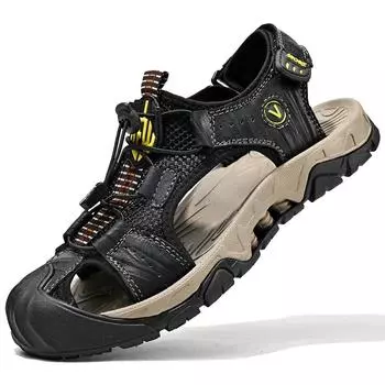 Sandals men s leather summer waterproof beach shoes outdoor sports leisure breathable non-slip summer back stream bag head sandals 38