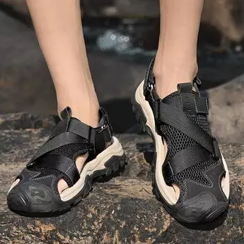 Sandals men s new summer outdoor hollow breathable soft sole foreign trade explosion mesh non-slip bag head beach shoes 38 чёрный