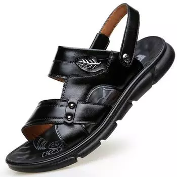 Sandals men s outer wear summer 2025 leather casual beach shoes men s outer wear first layer cowhide dual-purpose slippers 38