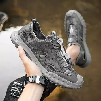 Sandals Men s Shoes Summer Outside Wear Non-slip Trend Mesh Sports Leisure Outdoor Beach Driving Work Shoes 38 серый