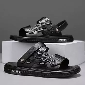 Sandals men s spring new versatile casual retro sandals high value outdoor non-slip wear-resistant versatile men s slippers 39 чёрный