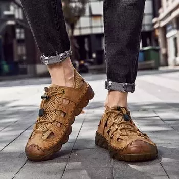 Сандалии мужские летние дышащие сетчатые повседневные пляжные туфли для отдыха на природе 38 чёрный