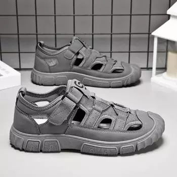 Sandals men s summer mesh hollowed out non-slip driving sports bag head outdoor wading river beach hole shoes 39 серый