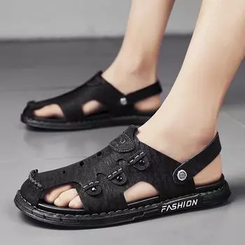 Sandals men s summer outer wear breathable deodorant hollow outdoor non-slip wear-resistant beach sports dual-purpose bag head cool slippers 39