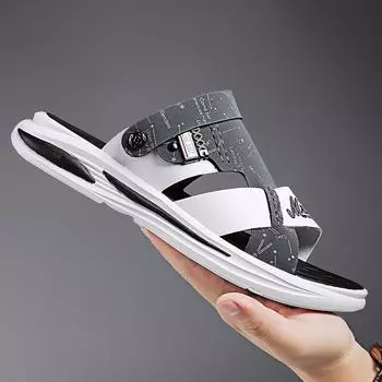 Sandals men s summer outer wear trend 2025 new non-slip deodorant fashion casual driving slippers beach 39 чёрный