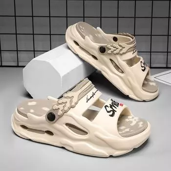 Sandals men s summer wear non-slip thick soles increase outdoor driving dual-purpose sports large size beach slippers 36-37 хаки