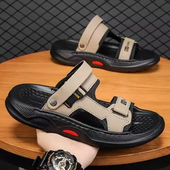 Sandals men s summer wear non-slip and wear-resistant driving sports beach slippers soft bottom stepping on shit men s sandals 38 песочный