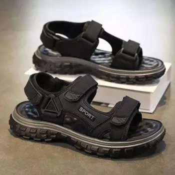 Sandals men s summer wear non-slip and wear-resistant thick-soled sports beach shoes Velcro work Vietnamese cool slippers 39 чёрный