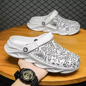 Сандалии мужские трендовые уличные туфли пляжная обувь мужская индивидуальность новые дырочные туфли мужские тапочки мужские 38