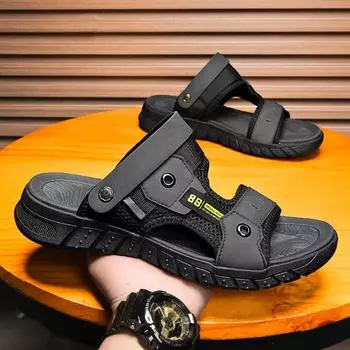 Sandals men s trend summer new soft-soled non-slip breathable dual-purpose beach shoes outdoor versatile casual cool slippers 38 хаки