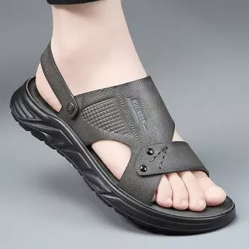 Sandals men s trendy 2025 summer outer wear thick-soled non-slip casual beach shoes men s soft leather breathable dual-purpose slippers 38