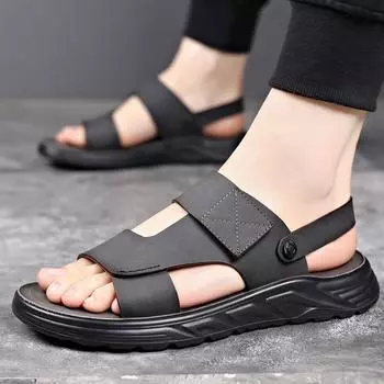 Sandals men s trendy 2025 summer wear leather casual beach shoes men s non-slip can drive dual-purpose slippers 38