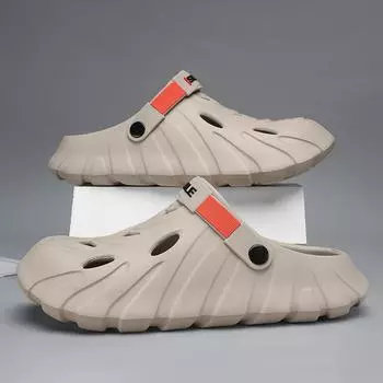 Sandals men wear in summer, non-slip thick-soled, shit-feeling hole shoes for driving, beach dual-purpose bag head cool slippers 40 серый