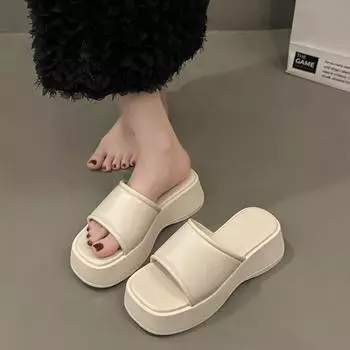 Sandals new women s sandals muffin thick-soled lazy women s shoes one word summer outer wear slippers one pedal 35