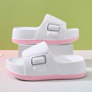 Sandals non-slip breathable thick bottom heightening eva summer one-word drag, fish mouth slippers outside the beach ladies 35-36 белый