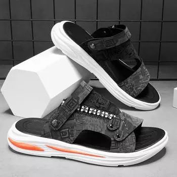 Sandals spring new versatile driving casual student cool slippers men s outdoor trend wear-resistant sports men s slippers 39 чёрный