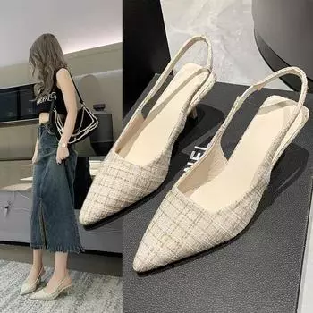 Sandals Straps Women s Low Shoes Suit Female Beige Summer Clear Heels Low-heeled Black New Closed Pointed Elastic Band Ope 34 синий
