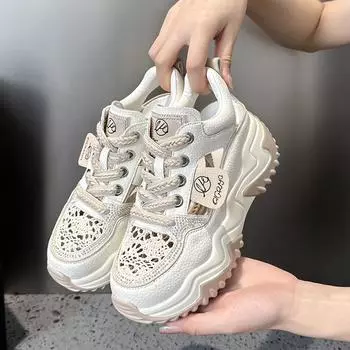 Сандалии Летние туфли, увеличивающие рост Женские туфли Кожаные маленькие белые туфли Кроссовки 33 серый